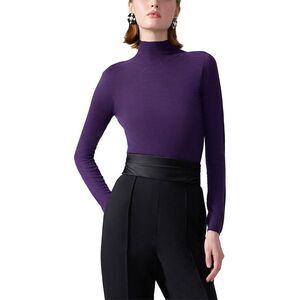 Carolina Herrera Womens Sheer Knit Turtleneck Wool Top, Purple
